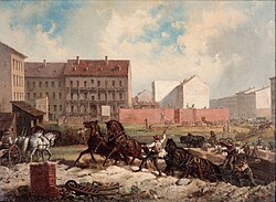 Tempo der Gründerjahre (Tempo of the Founder's Years) by Friedrich Kaiser, depicting tenement construction in the rapidly-expanding Berlin in 1865
