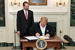 March 6: President Trump and Alex Azar at the signing of Coronavirus Preparedness and Response Supplemental Appropriations Act, 2020 into law