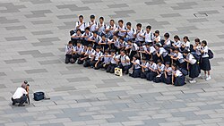 Japanese students in front of Tokyo station, Marunouchi