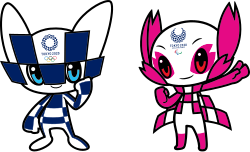 Miraitowa (left), the official mascot of the 2020 Summer Olympics, and Someity (right), the official mascot of the 2020 Summer Paralympics