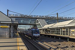 A New Jersey Transit train at Newark Liberty International Airport Station in June 2017