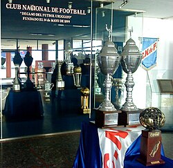 Some of the trophies won by Nacional in its history, exhibited at the club