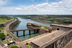 View of the Itaipu Dam between Paraguay and Brazil.