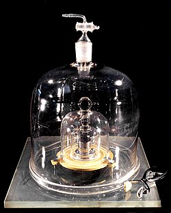 The International Prototype of the Kilogram, whose mass was defined to be one kilogram from 1889 to 2019.