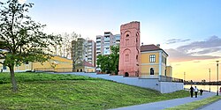 Bauer Gallery on the banks of the Danube with the Old Red Water Tower, the oldest of the 3 Vukovar Water Towers