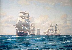 The First Chilean Navy Squadron engaged in the liberation of Peru and sailed as far as to Baja California raiding Spanish ships.
