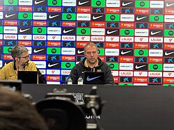 Hansi Flick during a Press Conference with Barcelona in 2025