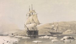 HMS Assistance and Pioneer breaking out of winter quarters, 1854