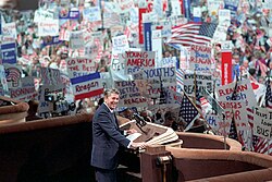 President Ronald Reagan giving his acceptance speech at the 1984 Republican National Convention.