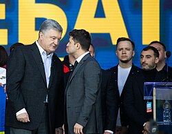 Zelenskyy and then-president of Ukraine Petro Poroshenko, April 2019