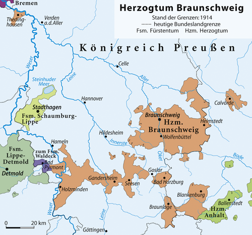 The Duchy of Brunswick (orange) in 1914