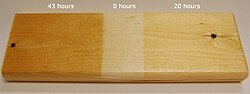 Effects of UV on finished surfaces in 0, 20 and 43 hours
