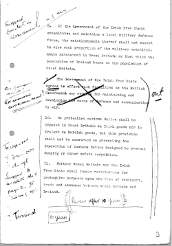 Annotated page from the Anglo-Irish Treaty that established the Irish Free State and independence for 26 out of 32 Irish counties