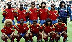 Colombia line-up against West Germany at the San Siro in Milan during the 1990 World Cup