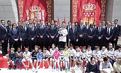 2016–17 La Liga champions Real Madrid celebrate the title with Community of Madrid President Cristina Cifuentes.