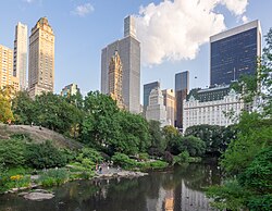 The Pond and Midtown Manhattan as seen from Gapstow Bridge in Central Park