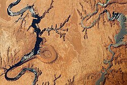 The rincon on Lake Powell in southern Utah is an incised cutoff (abandoned) meander.