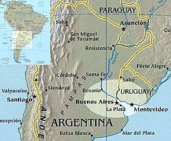 The Paraná Delta area, from south of Santa Fe, through Buenos Aires and beyond.