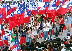 Chileans with flags of Chile