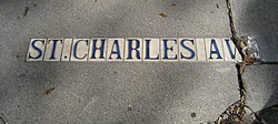 19th century street-name tiles in sidewalk