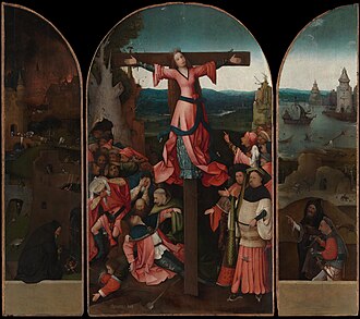 The Crucifixion of St Wilgefortis is attributed to Bosch's middle period, c. 1497.