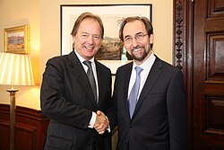 British Foreign and Commonwealth Office Minister Hugo Swire meeting Zeid in London, 12 October 2015