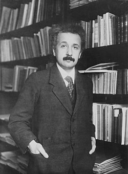 Albert Einstein at the home library of Paul Ehrenfest in Leiden, the Netherlands, in 1916