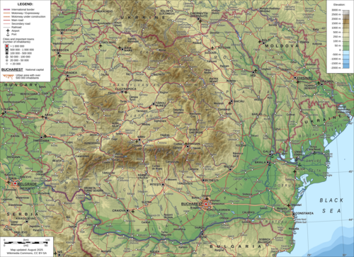 Topographic map of Romania