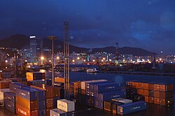 Containers waiting at the South Korean port of Busan.
