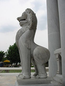 Thai lion marble guardian in Wat Benchamabopit, Thailand