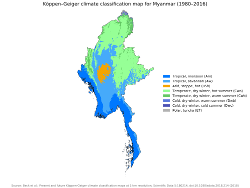 Myanmar map of Köppen climate classification