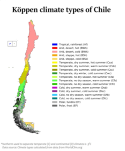 Chile map of Köppen climate classification