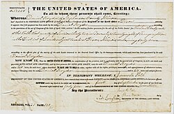 Letters patent issued by the United States General Land Office