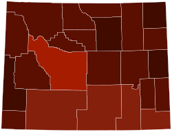 Map of counties in Wyoming by racial plurality, per the 2020 U.S. census Legend Non-Hispanic White 60–70% 70–80% 80–90% 90%+