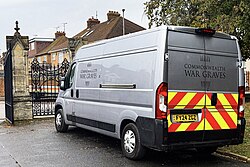 A service van used by the commission at the Woodlands Cemetery in Gillingham, Kent, England