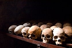 Human skulls at the Nyamata Genocide Memorial.