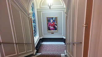 The staircase at the Royal Society of Chemistry, Burlington House, designed by the partnership of Robert Richardson Banks and Charles Barry, Jr.