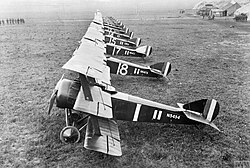 Sopwith Triplanes from No. 1 (Naval) Squadron, in Bailleul, France. The aircraft nearest the camera (N5454) was primarily flown by ace Richard Minifie.