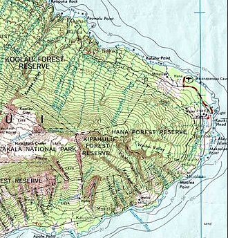 Part of a topographic map of Haleakala (Hawaii), showing elevation.