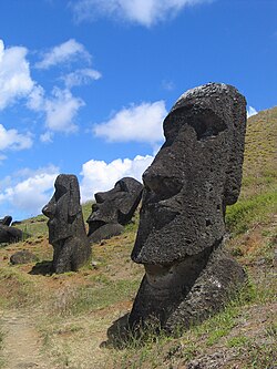 Pre-Columbian Moais, human figures dated between 1250 and 1500 in the Easter Island