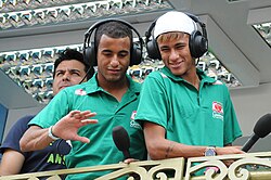 Neymar with Brazilian teammate Lucas Moura on international duty in 2012