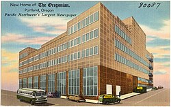 Postcard of the new home of The Oregonian, corner of 6th & Jefferson