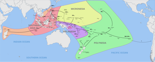 Map showing the Neolithic Austronesian migrations into the islands of the Indo-Pacific