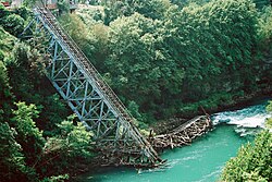 The railway bridge over the Neretva River in Jablanica, twice destroyed during the 1943 Operation Weiss offensive