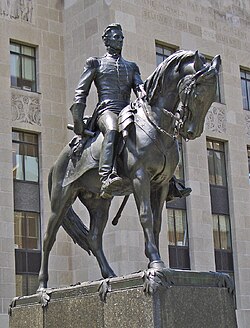 The equestrian statue of Jackson commissioned by Judge Harry S. Truman and developed by Charles Keck in 1934 on display in front of the Jackson County Courthouse in Kansas City, Missouri