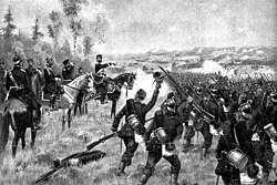 Prussian Prince Friedrich Karl is cheered on by his troops.