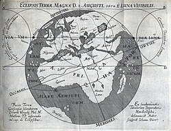 Erhard Weigel, predicted course of Moon shadow on 12 August 1654 (O.S. 2 August)