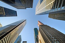 Buildings in the Financial District, including the operational headquarters of three major Canadian banks
