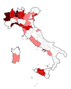 Index of industrialization of the Italian provinces in 1871 (the national average is 1.0). Source: Bank of Italy. Over 1.4 From 1.1 to 1.4 From 0.9 to 1.1 Up to 0.9