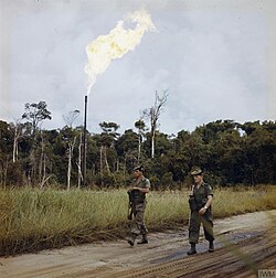 British soldiers in the British protectorate of Brunei on guard in the Seria oilfield, January 1963